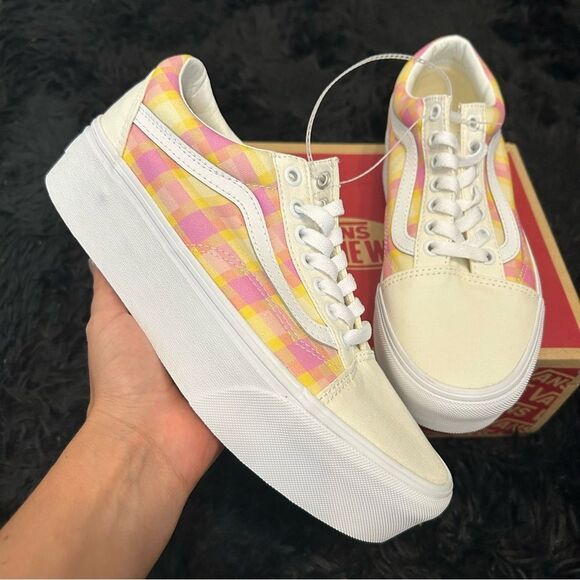 VANS Old Skool Stackform pastel picnic platform lace up shoes sz 8.5 new - Picture 1 of 7